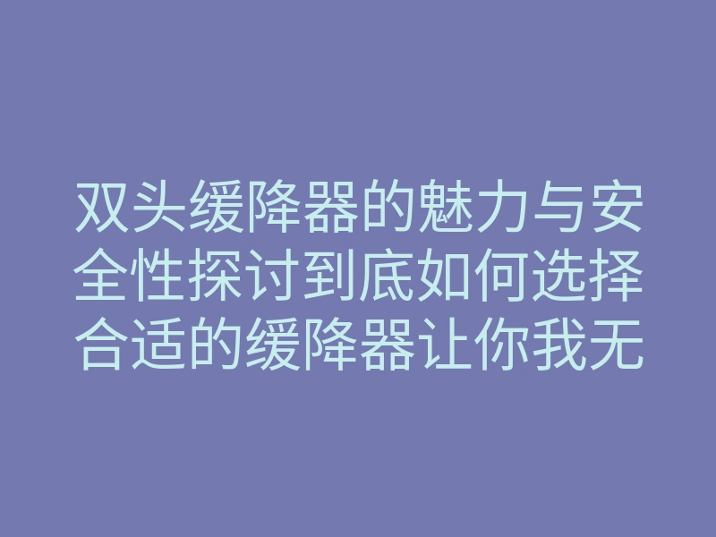 双头缓降器的魅力与安全性探讨到底如何选择合适的缓降器让你我无忧