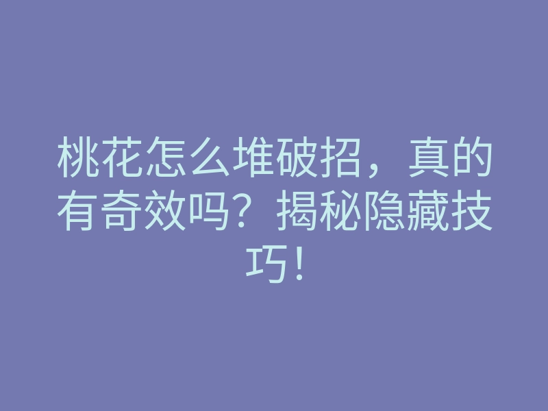 桃花怎么堆破招,真的有奇效吗?揭秘隐藏技巧!