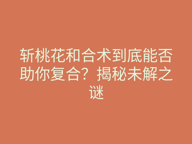 斩桃花和合术到底能否助你复合?揭秘未解之谜