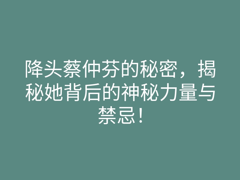 降头蔡仲芬的秘密,揭秘她背后的神秘力量与禁忌!