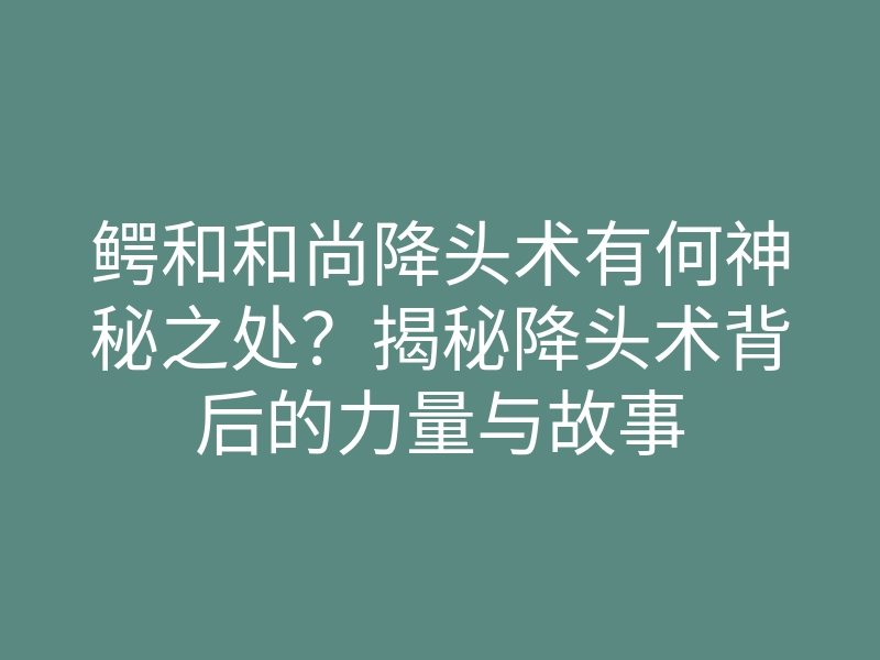 鳄和和尚降头术有何神秘之处?揭秘降头术背后的力量与故事