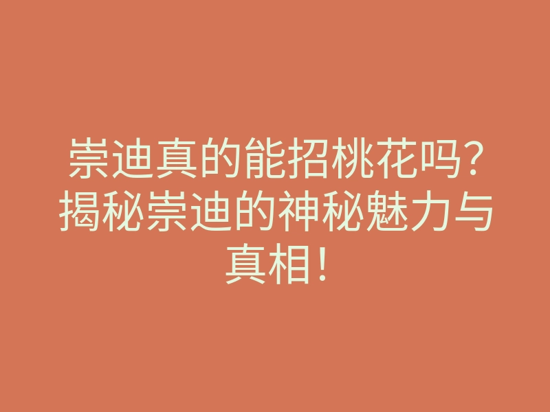 崇迪真的能招桃花吗？揭秘崇迪的神秘魅力与真相！