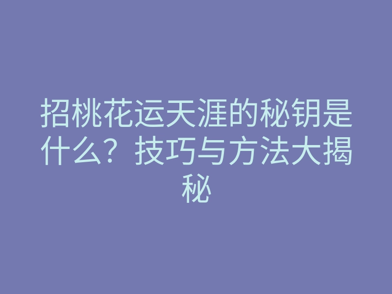 招桃花运天涯的秘钥是什么?技巧与方法大揭秘