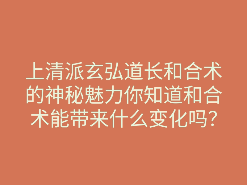 上清派玄弘道长和合术的神秘魅力你知道和合术能带来什么变化吗?