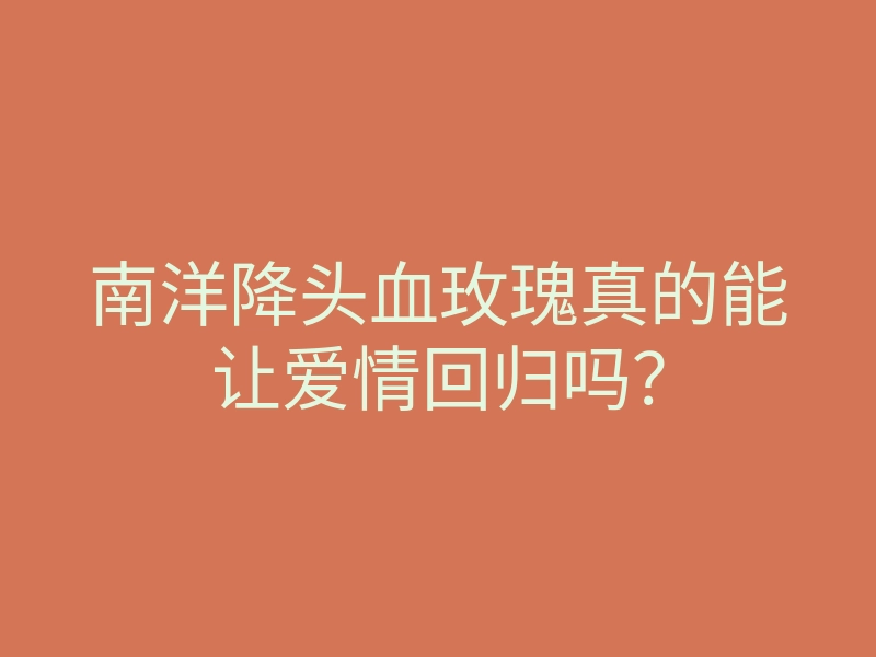 南洋降头血玫瑰真的能让爱情回归吗?