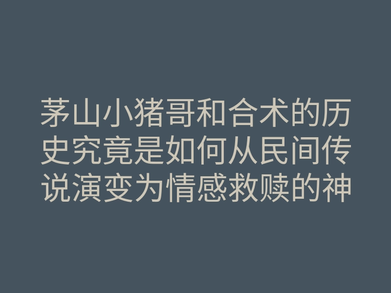 茅山小猪哥和合术的历史究竟是如何从民间传说演变为情感救赎的神秘法门？