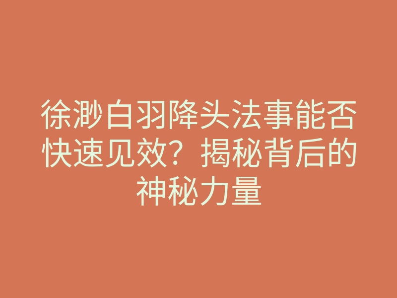 徐渺白羽降头法事能否快速见效？揭秘背后的神秘力量