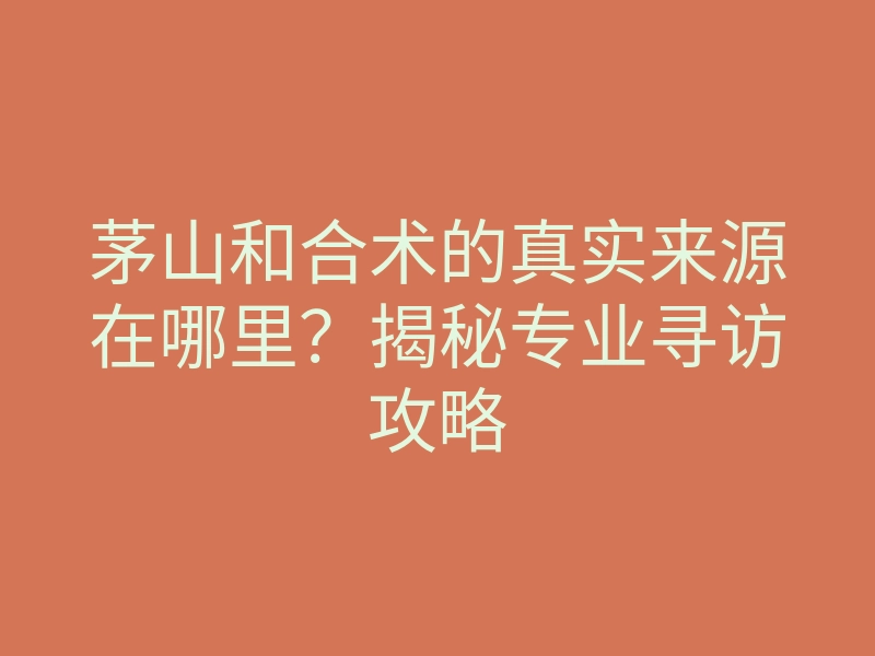 茅山和合术的真实来源在哪里？揭秘专业寻访攻略