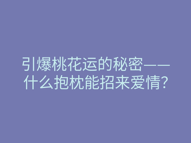 引爆桃花运的秘密——什么抱枕能招来爱情?