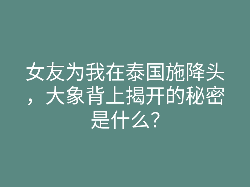 女友为我在泰国施降头，大象背上揭开的秘密是什么？