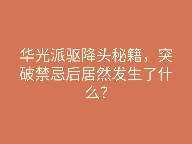 华光派驱降头秘籍,突破禁忌后居然发生了什么?