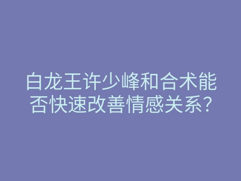 白龙王许少峰和合术能否快速改善情感关系?