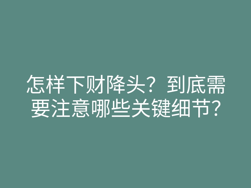 怎样下财降头?到底需要注意哪些关键细节?