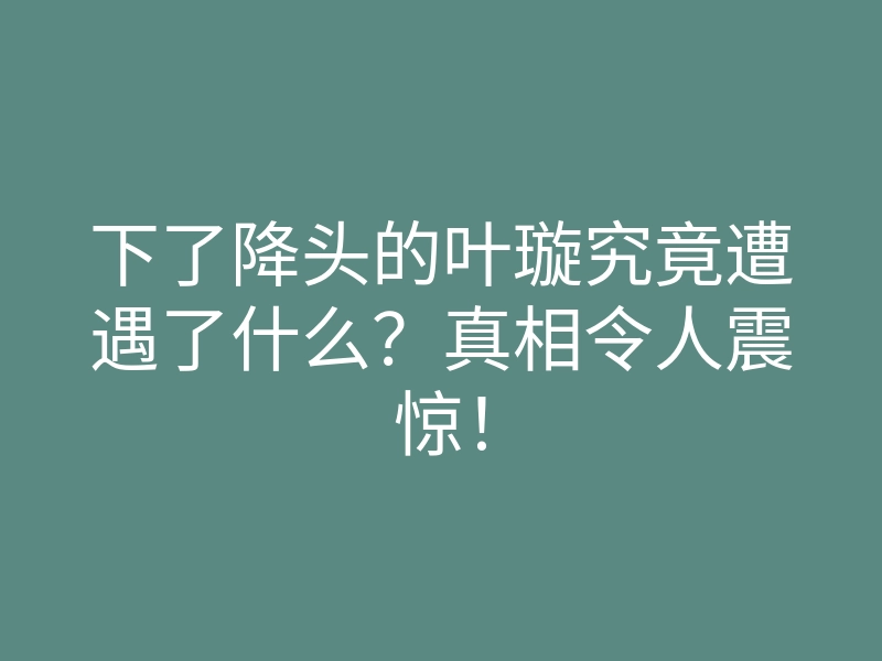 下了降头的叶璇究竟遭遇了什么?真相令人震惊!