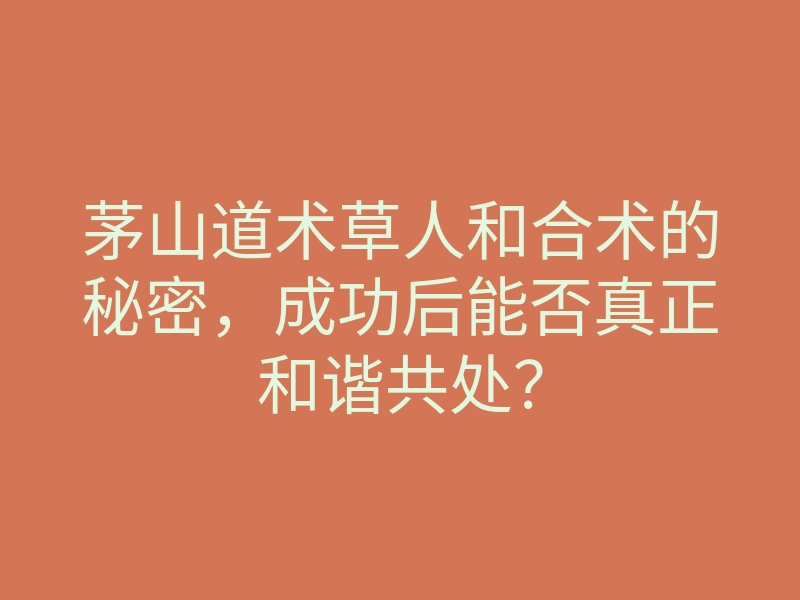 茅山道术草人和合术的秘密,成功后能否真正和谐共处?