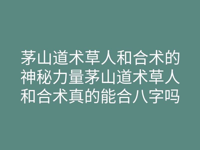茅山道术草人和合术的神秘力量茅山道术草人和合术真的能合八字吗