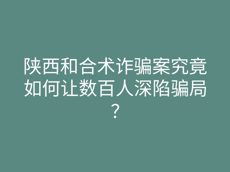 陕西和合术诈骗案究竟如何让数百人深陷骗局？