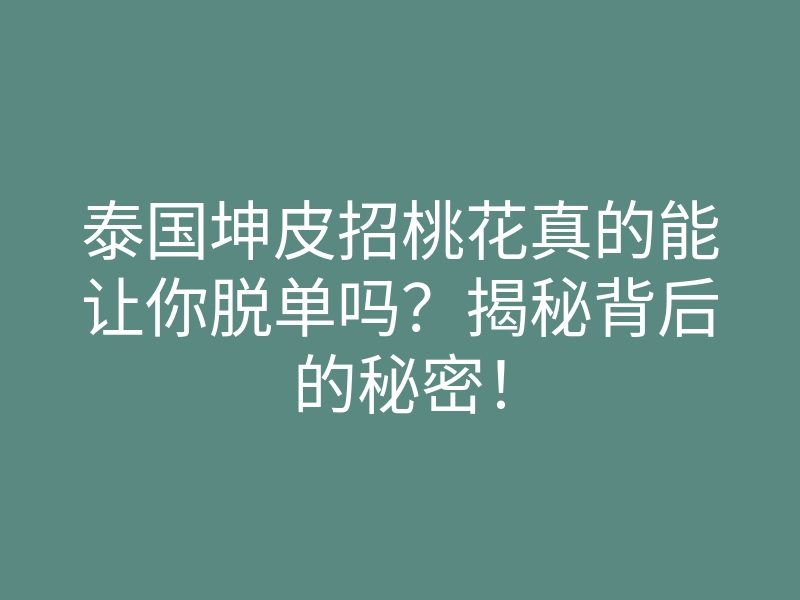 泰国坤皮招桃花真的能让你脱单吗?揭秘背后的秘密!