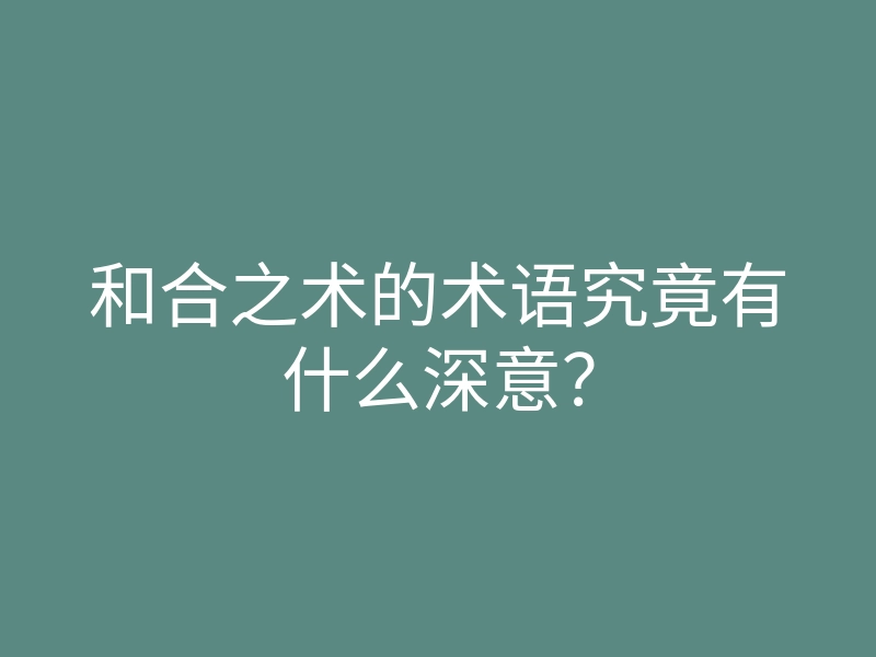 和合之术的术语究竟有什么深意?