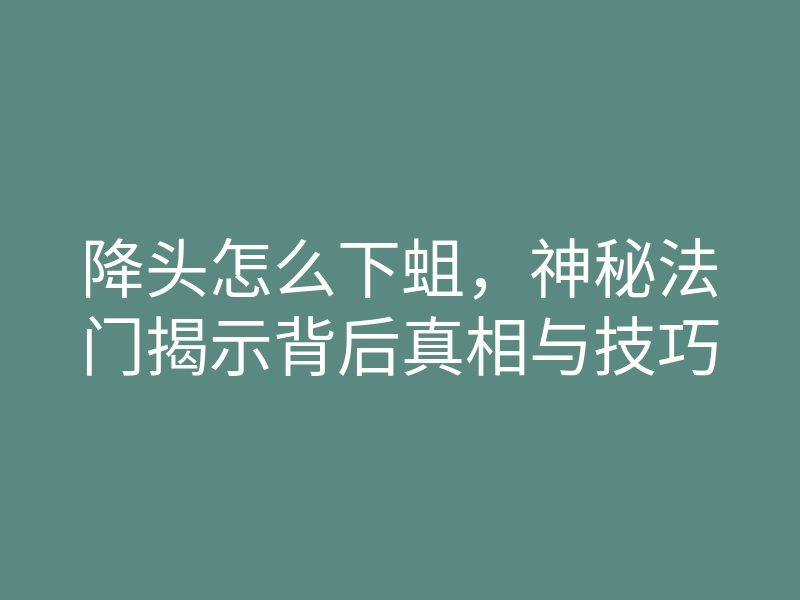 降头怎么下蛆,神秘法门揭示背后真相与技巧