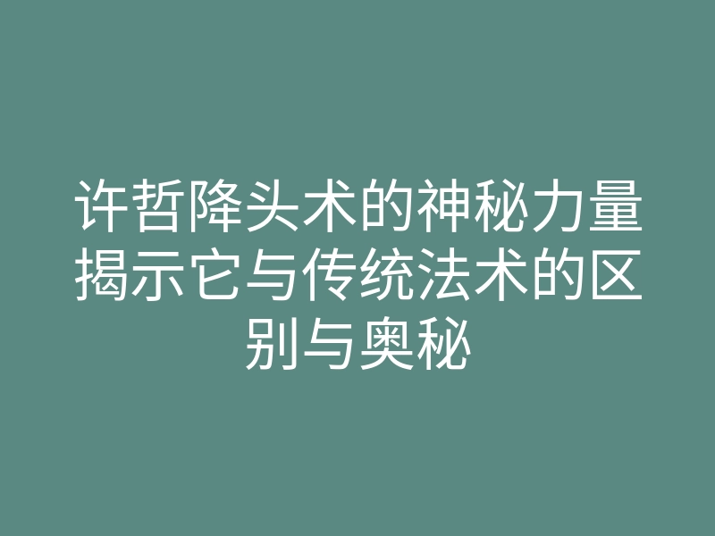许哲降头术的神秘力量揭示它与传统法术的区别与奥秘