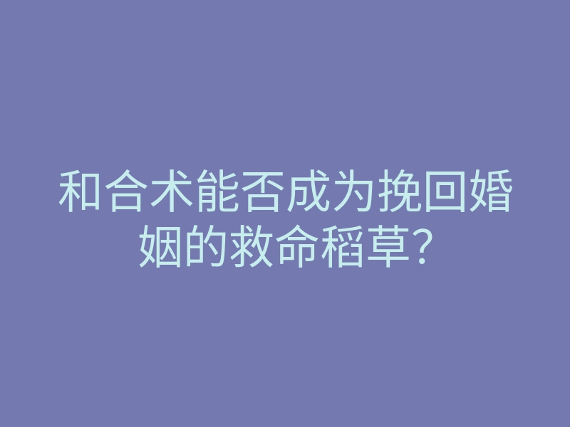 和合术能否成为挽回婚姻的救命稻草?