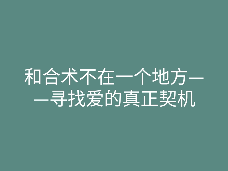 和合术不在一个地方——寻找爱的真正契机