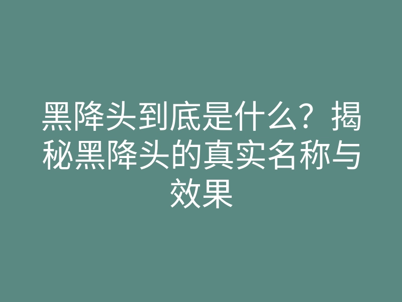 黑降头到底是什么？揭秘黑降头的真实名称与效果