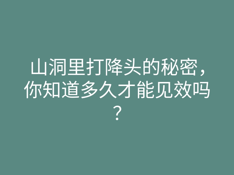 山洞里打降头的秘密,你知道多久才能见效吗?