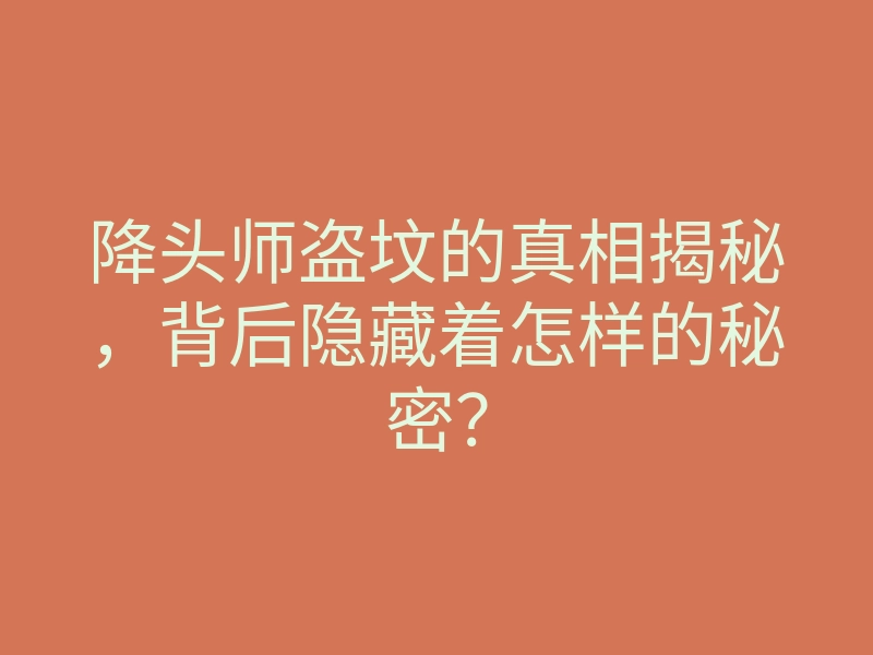 降头师盗坟的真相揭秘,背后隐藏着怎样的秘密?
