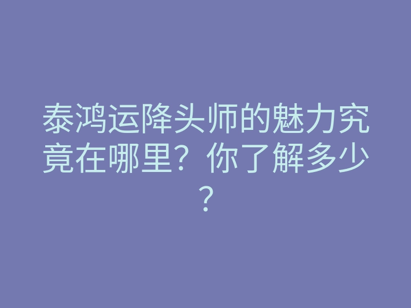 泰鸿运降头师的魅力究竟在哪里?你了解多少?