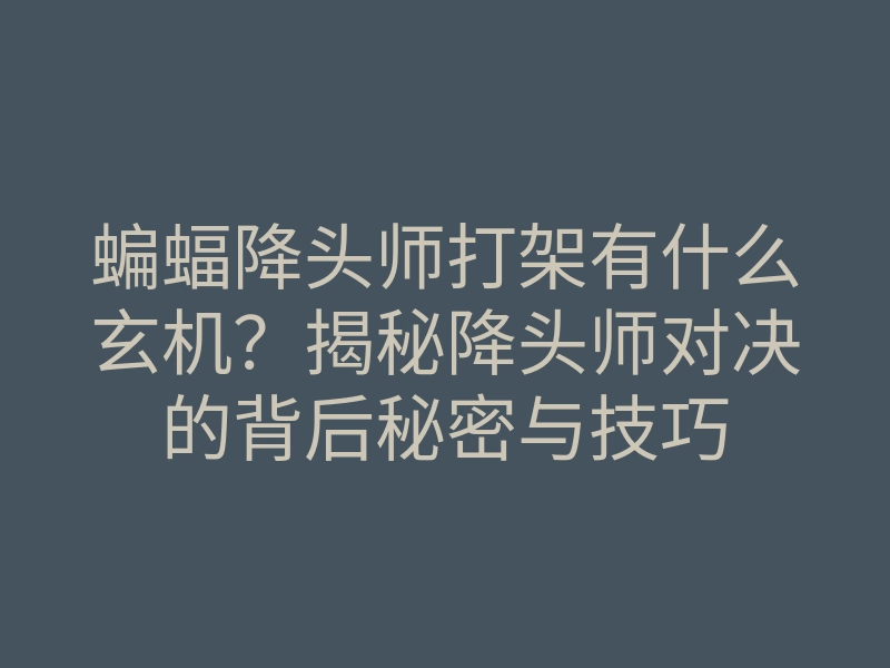 蝙蝠降头师打架有什么玄机?揭秘降头师对决的背后秘密与技巧