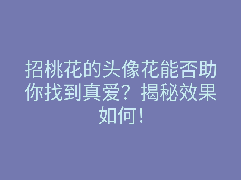 招桃花的头像花能否助你找到真爱?揭秘效果如何!
