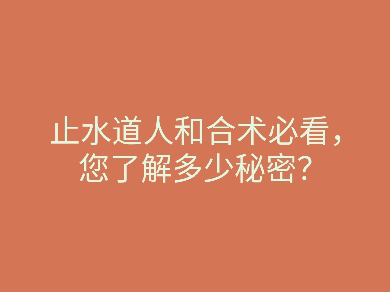 止水道人和合术必看，您了解多少秘密？