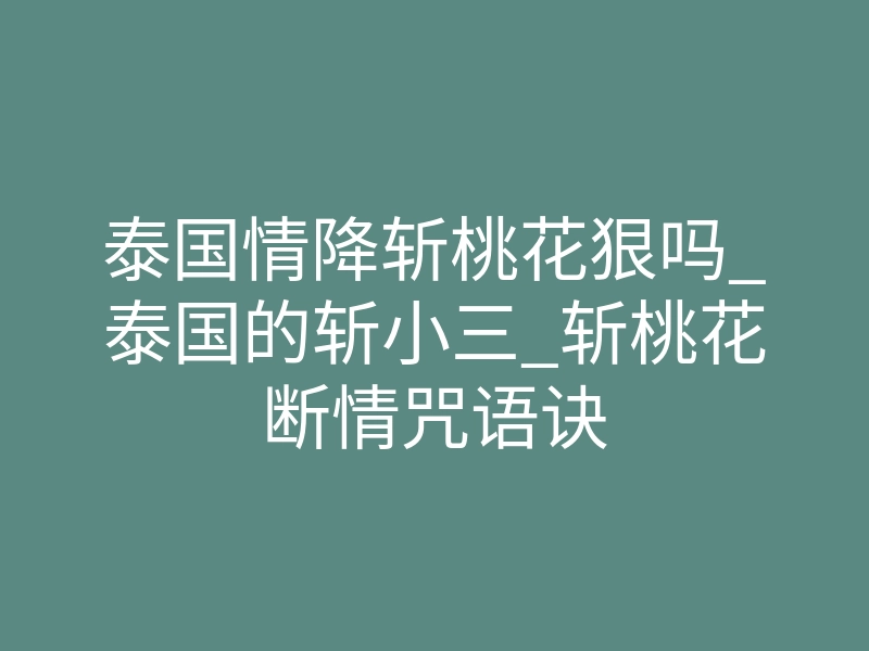 泰国情降斩桃花狠吗_泰国的斩小三_斩桃花断情咒语诀