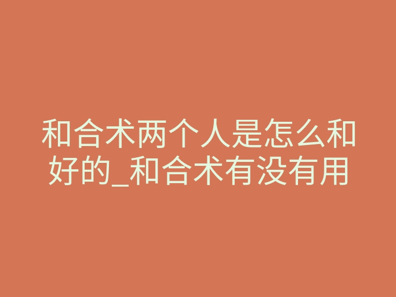 和合术两个人是怎么和好的_和合术有没有用