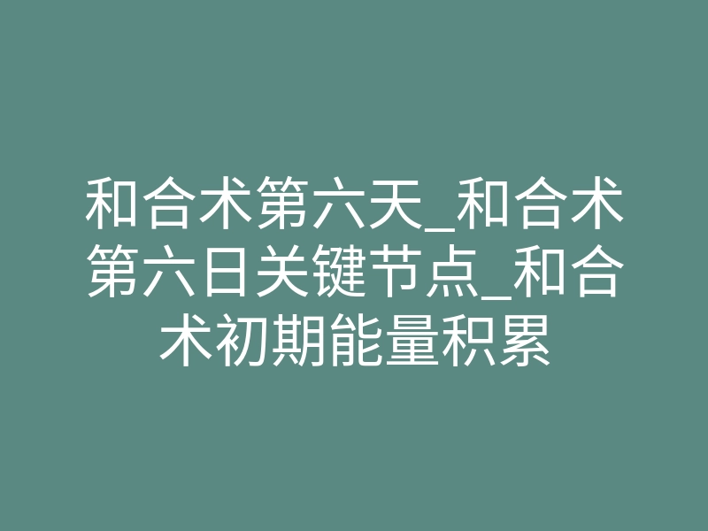 和合术第六天_和合术第六日关键节点_和合术初期能量积累
