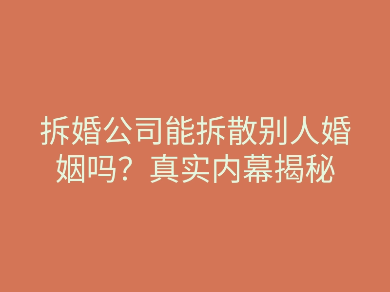 拆婚公司能拆散别人婚姻吗?真实内幕揭秘