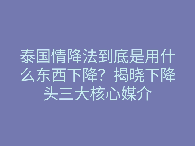 泰国情降法到底是用什么东西下降?揭晓下降头三大核心媒介