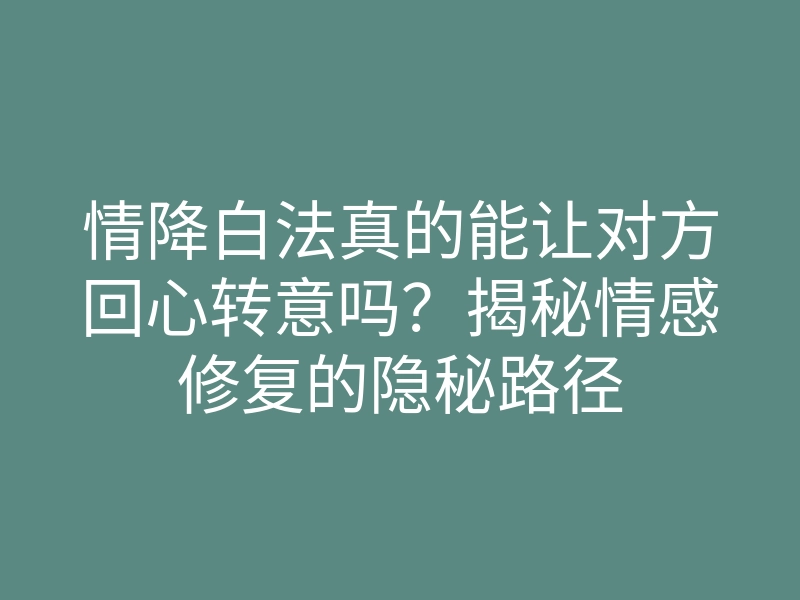 情降白法真的能让对方回心转意吗?揭秘情感修复的隐秘路径