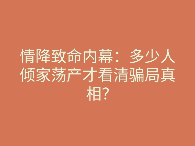 情降致命内幕:多少人倾家荡产才看清骗局真相?