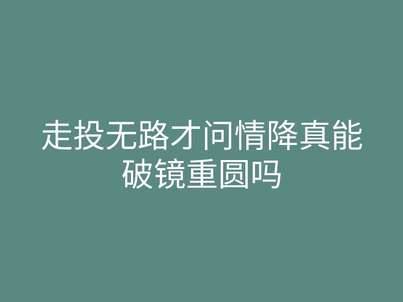 走投无路才问情降真能破镜重圆吗