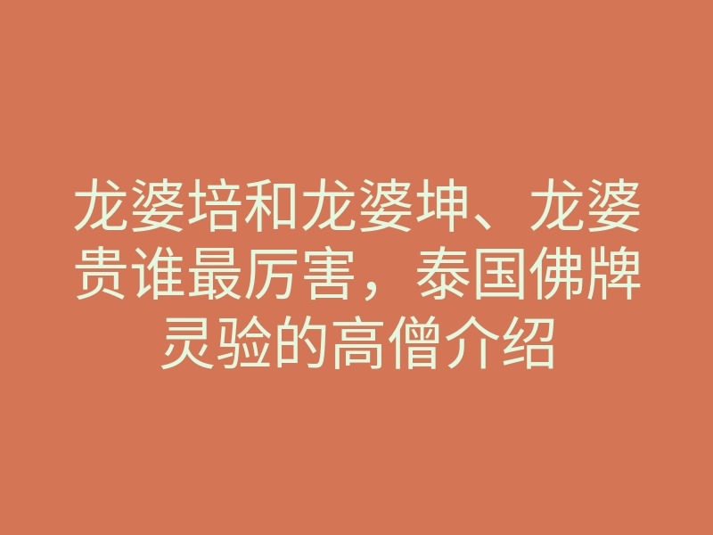 龙婆培和龙婆坤、龙婆贵谁最厉害,泰国佛牌灵验的高僧介绍