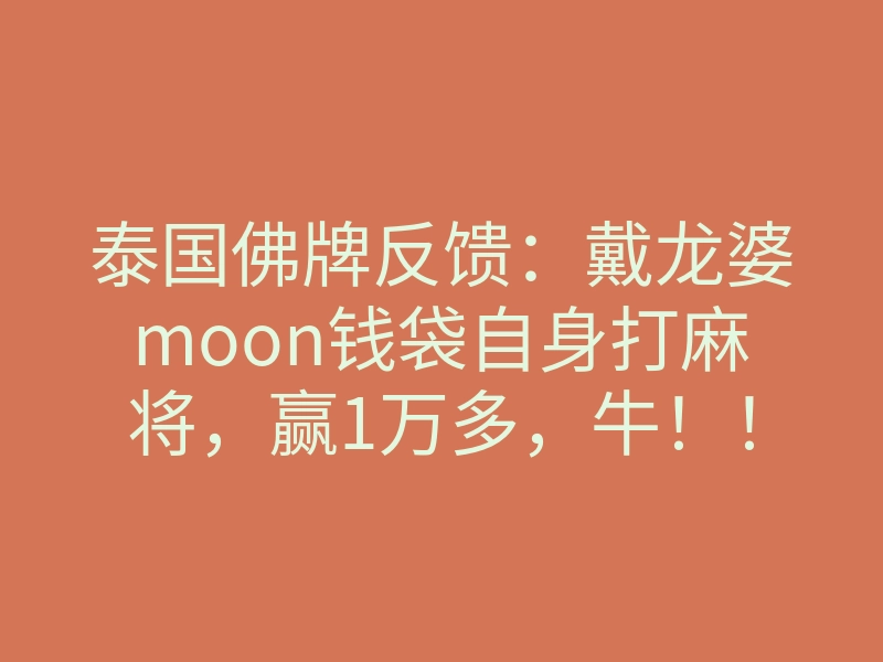 泰国佛牌反馈:戴龙婆moon钱袋自身打麻将,赢1万多,牛!!