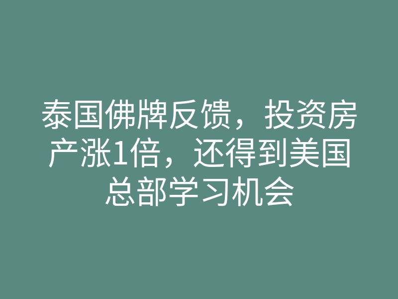 泰国佛牌反馈,投资房产涨1倍,还得到美国总部学习机会
