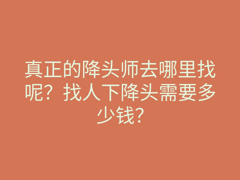 真正的降头师去哪里找呢？找人下降头需要多少钱？