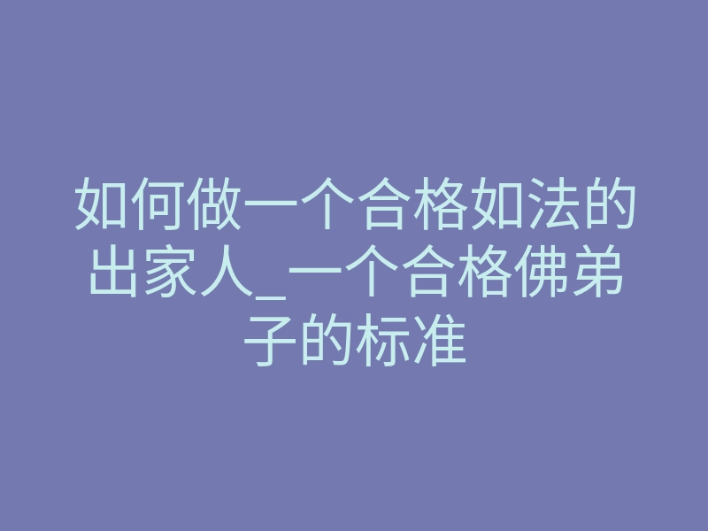 如何做一个合格如法的出家人_一个合格佛弟子的标准