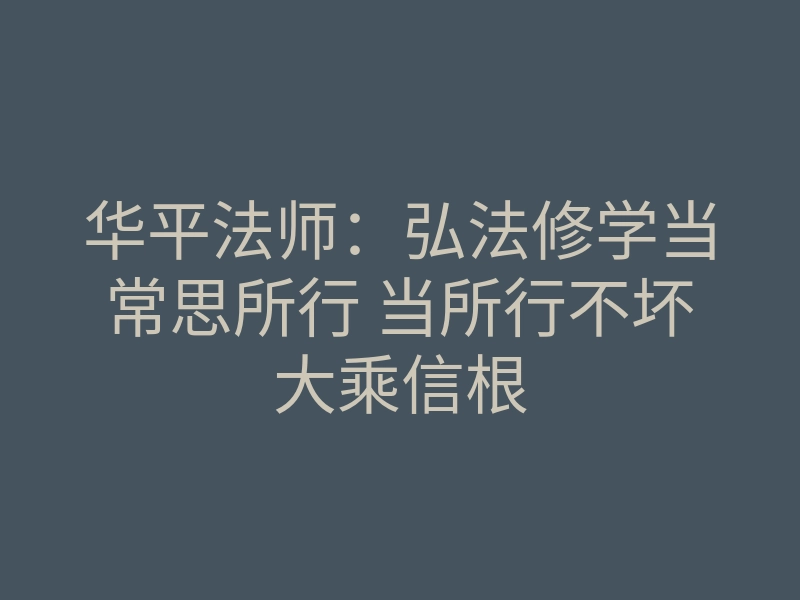 华平法师:弘法修学当常思所行 当所行不坏大乘信根