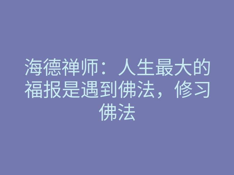 海德禅师:人生最大的福报是遇到佛法,修习佛法