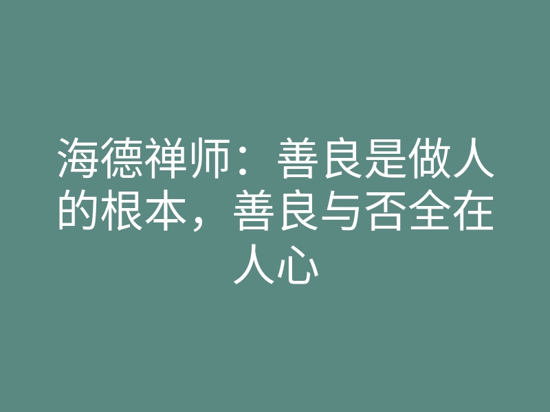 海德禅师：善良是做人的根本，善良与否全在人心